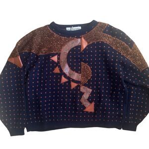 Vintage 80s Tony Lambert Navy Pullover Sweater Art Wear Abstract Size Medium EUC